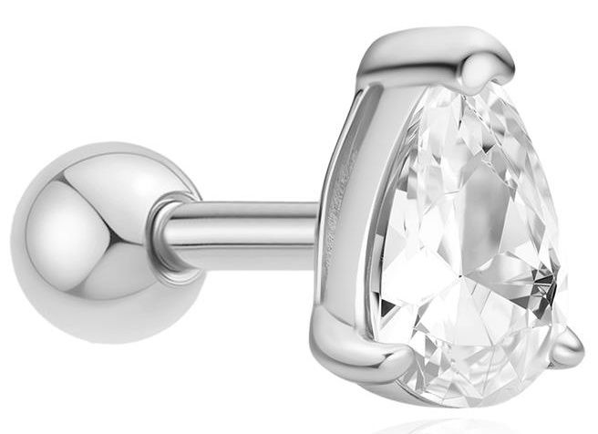 SILVER PEAR BARBELL SINGLE EARRING
