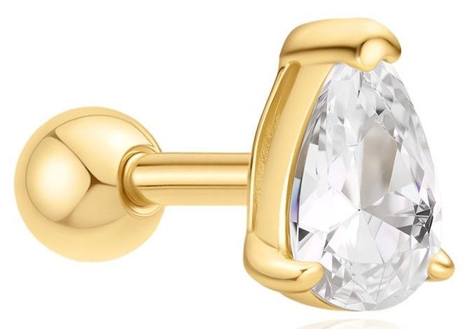 GOLD PEAR BARBELL SINGLE EARRING