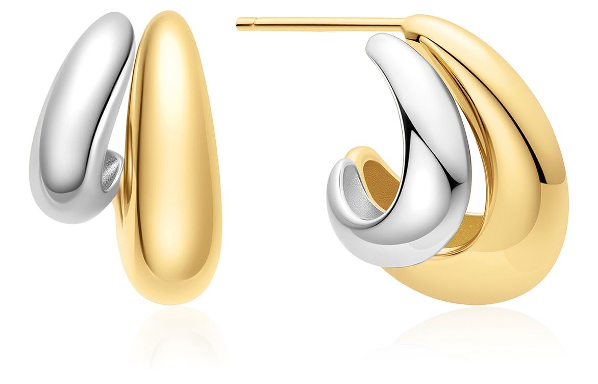 TWO-TONE DOME STUD HOOP EARRINGS