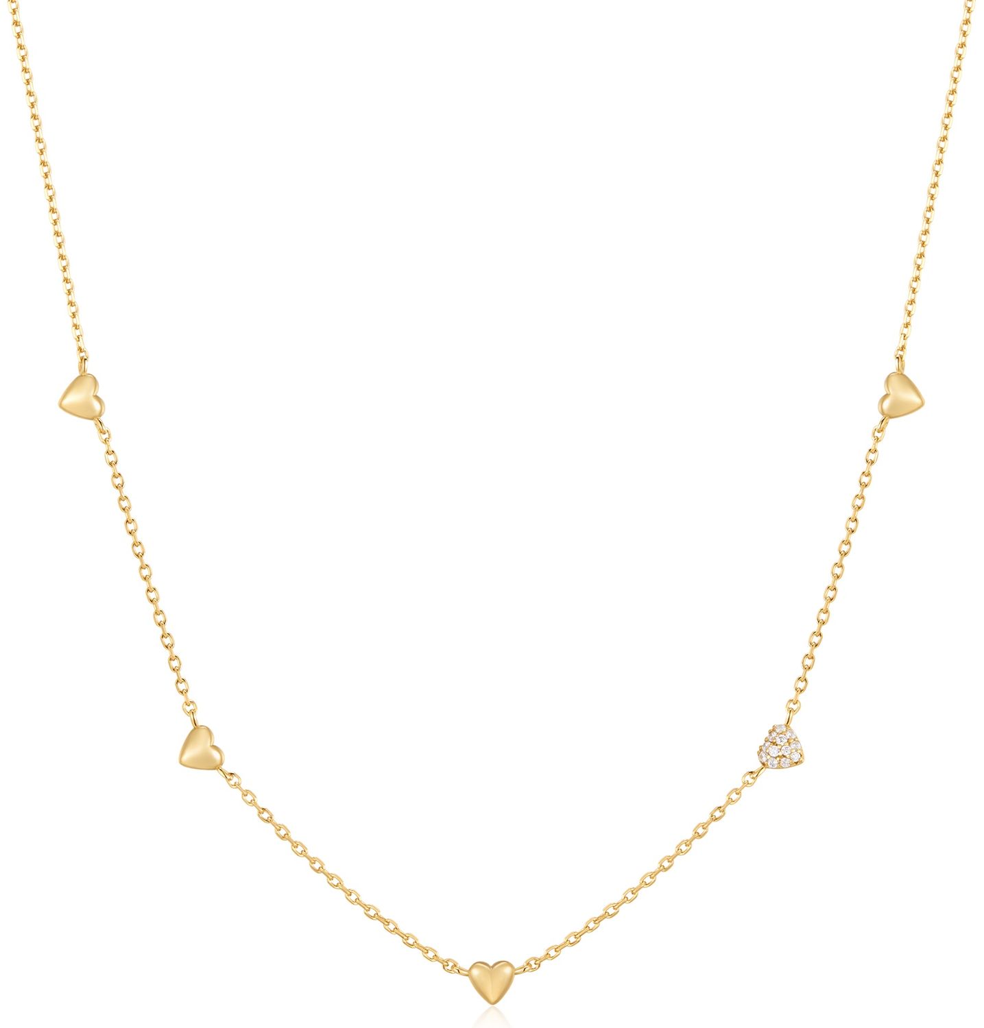 GOLD PAV PUFFED HEARTSTATION NECKLACE
