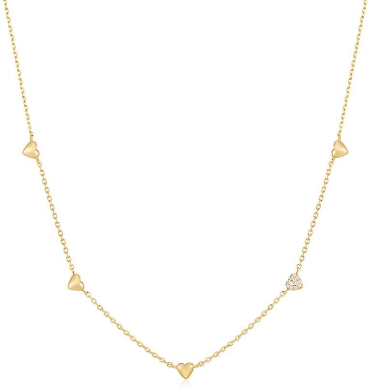 GOLD PAV PUFFED HEARTSTATION NECKLACE