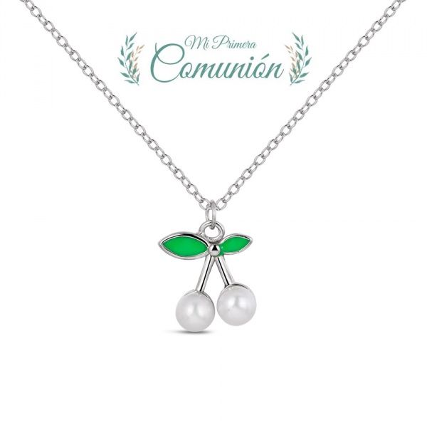 Ketting met parel kersjes, zilver