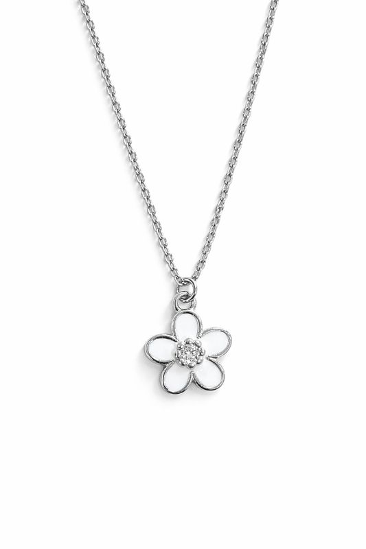 Ketting met wit bloemetje, zilver