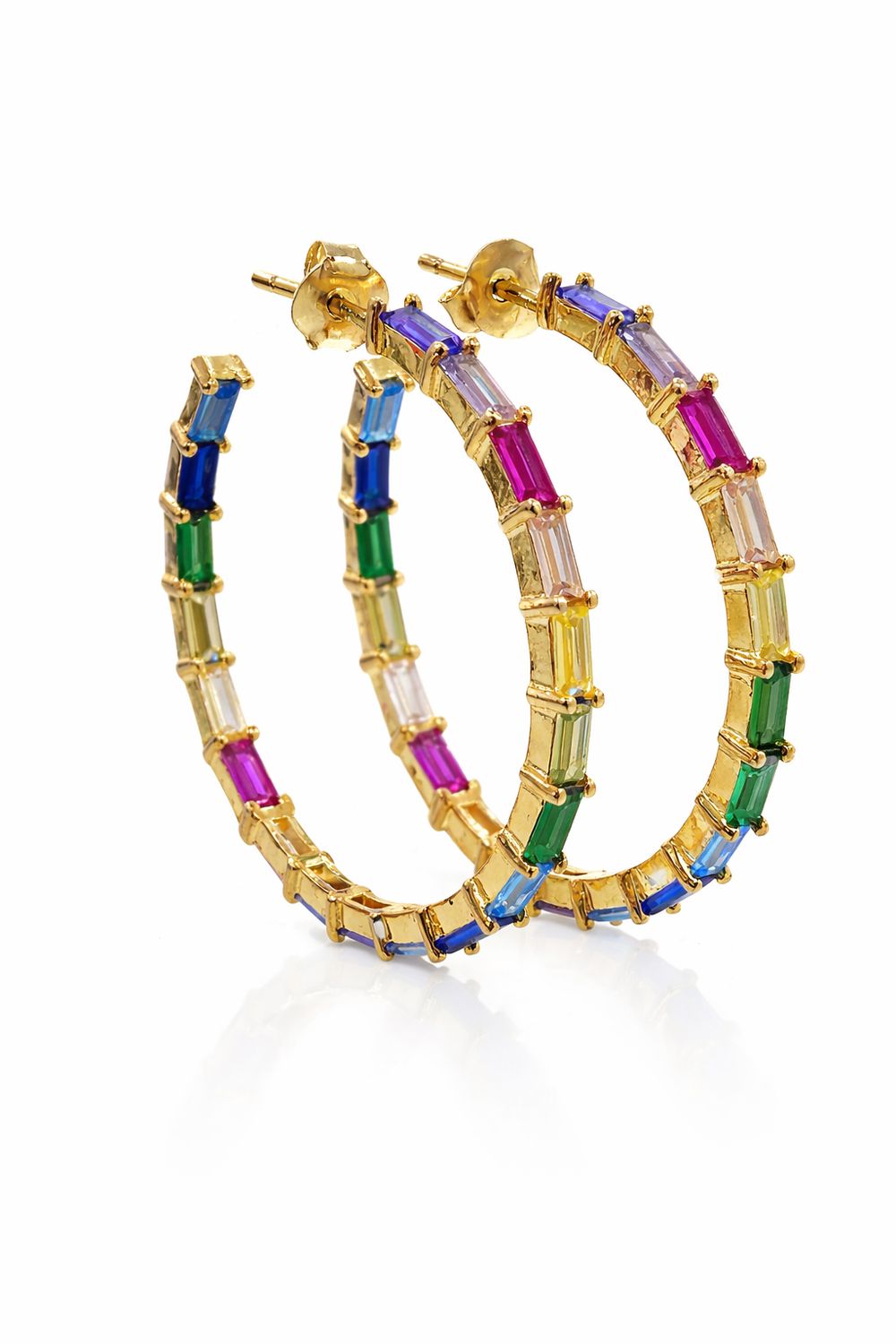 Oorringen met veelkleurige baguettes, dia 35mm, verguld