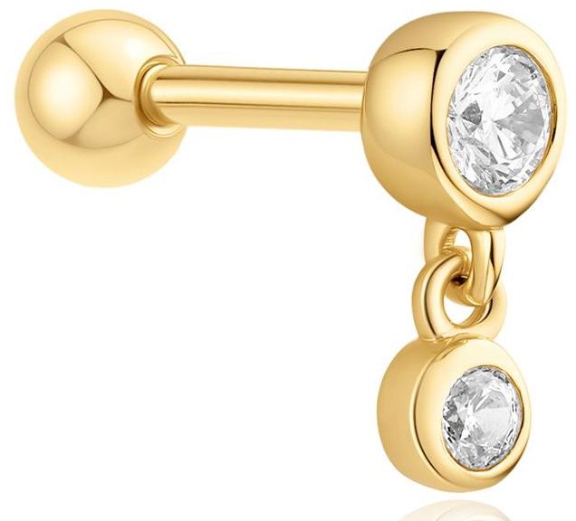 GOLD BEZEL DANGLE BARBELL SINGLE EARRING