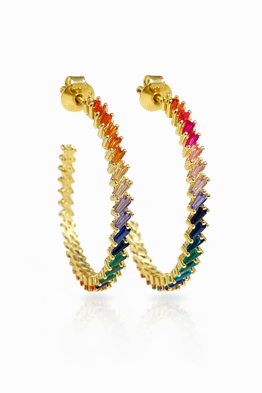 Oorringen, 30 mm, met veelkleurige baguette steentjes