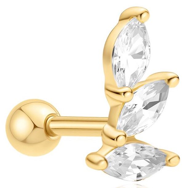 GOLD TRIPLE MARQUISE BARBELL SINGLE EARRING