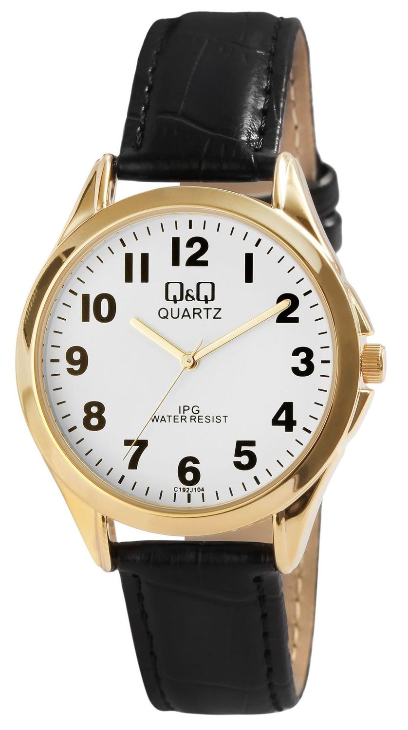 Q&amp;Q Herenhorloge Witte wijzerplaat, goudkleurige kast