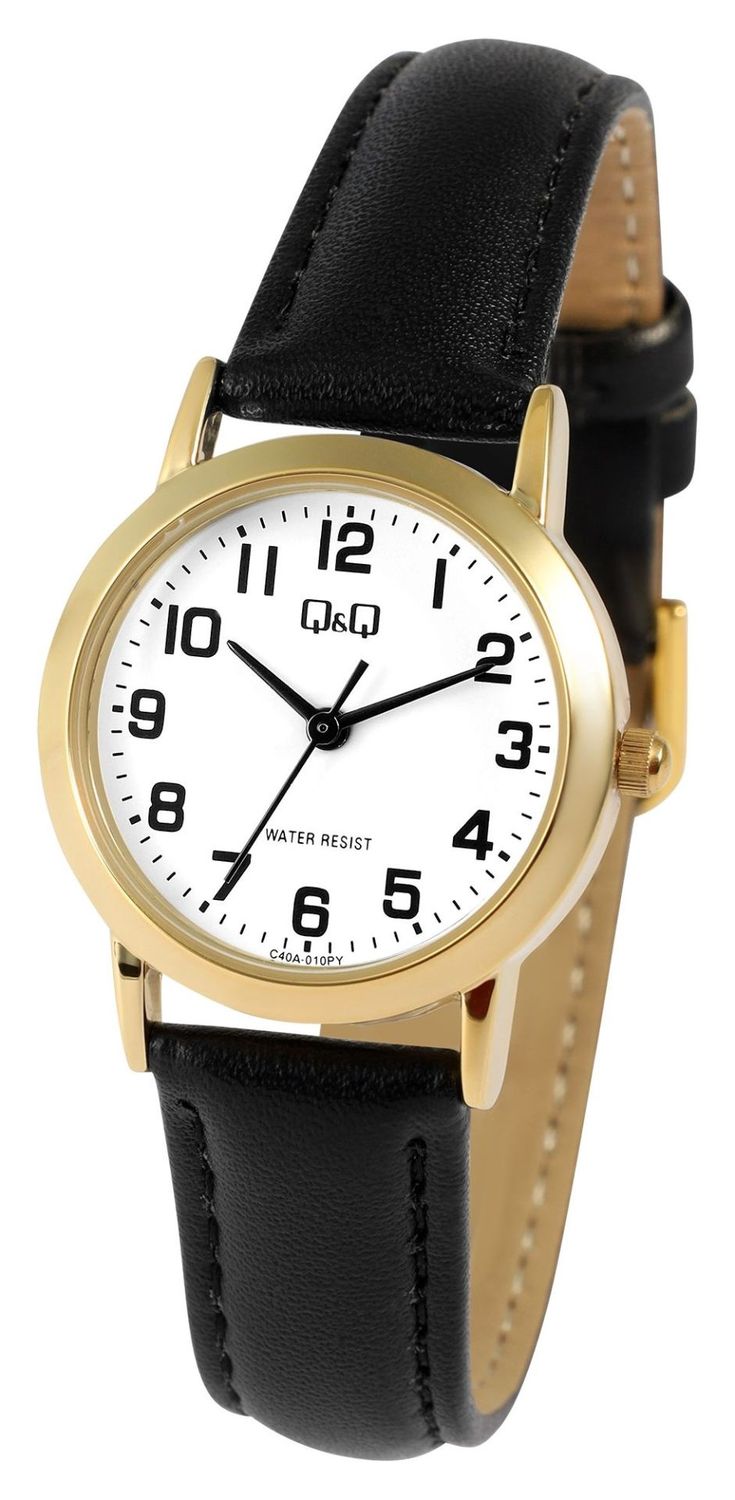 Q&amp;Q Dameshorloge Witte wijzerplaat, Goudkleur.