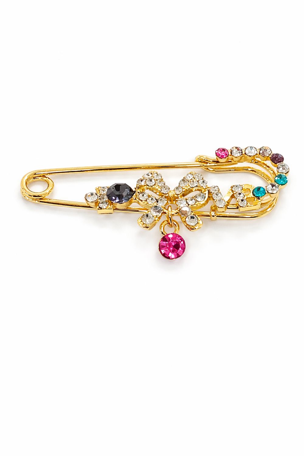 Broche met strikje en sprankelende multicorol steentjes