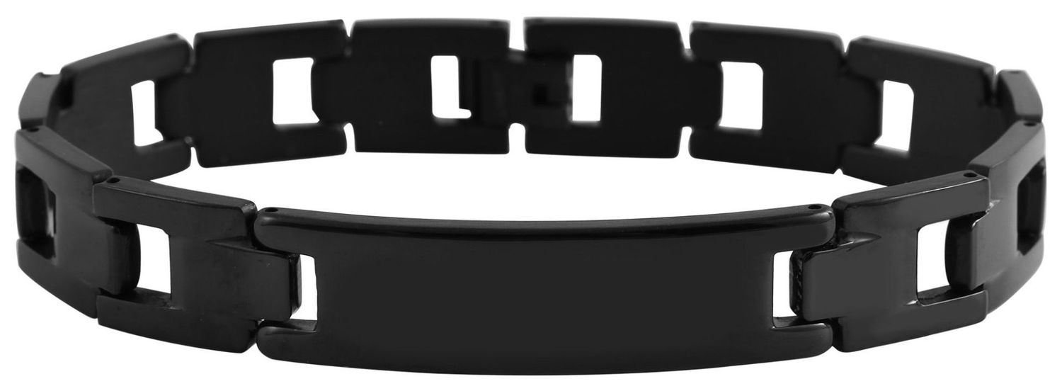 Schakelarmband gemaakt van roestvrij staal , zwarte coating, met een graveerplaat., 12mm breed