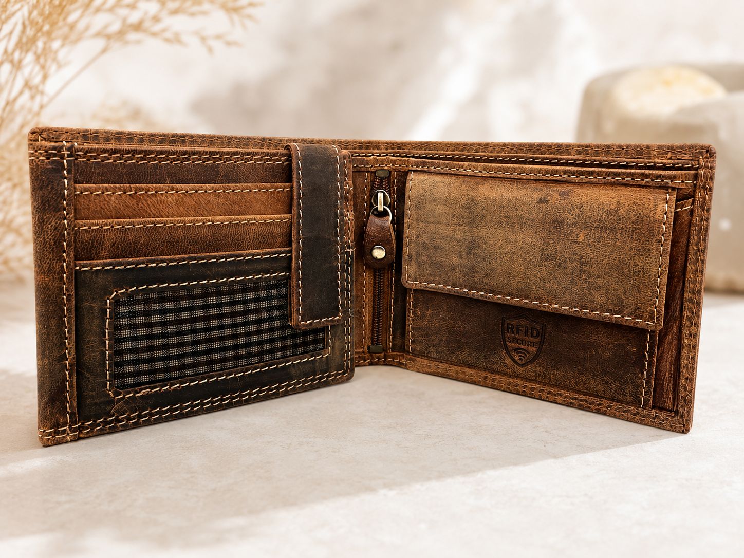 Heren portefeuille cognacbruin vintage leder