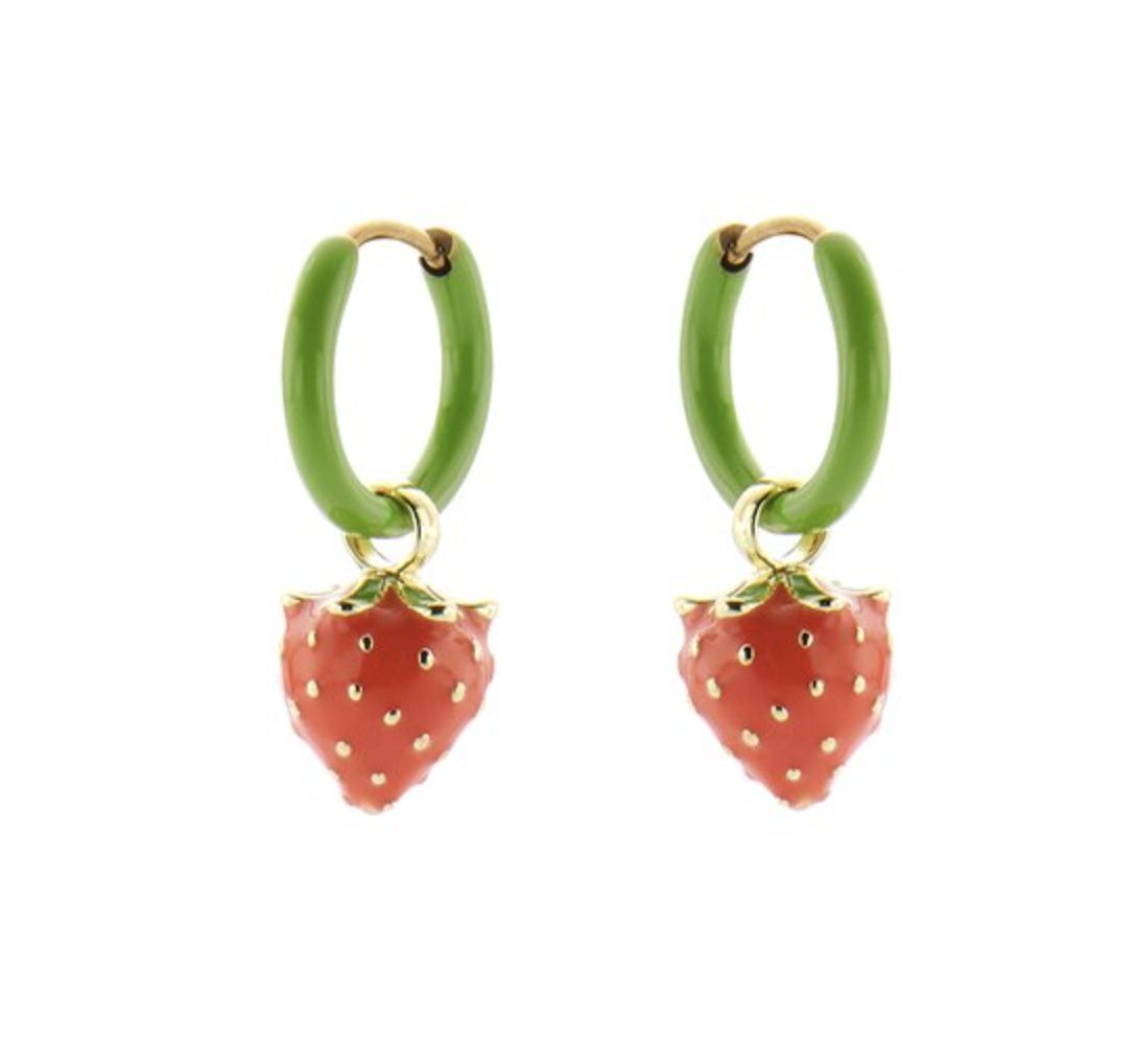 Biba kinderoorbellen creool met aardbei hanger