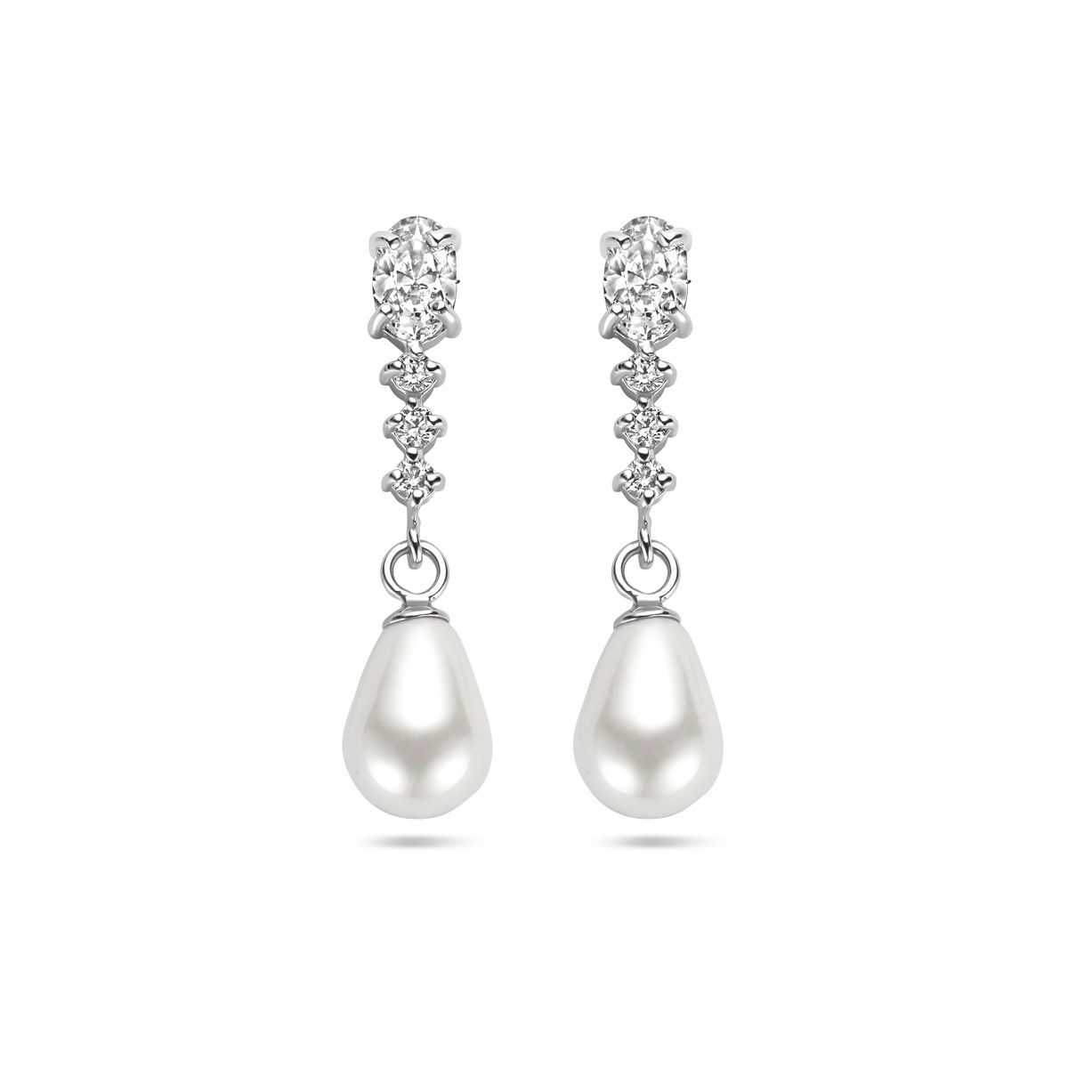Oorbellen hangers met zirkonia en witte parel