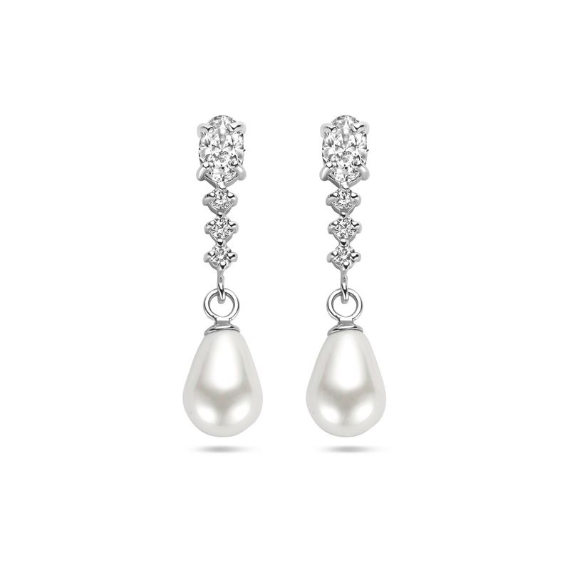 Oorbellen hangers met zirkonia en witte parel