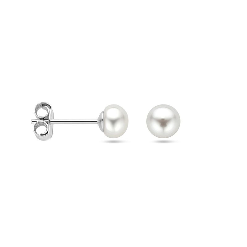 Oorbellen knop witte parel 5mm