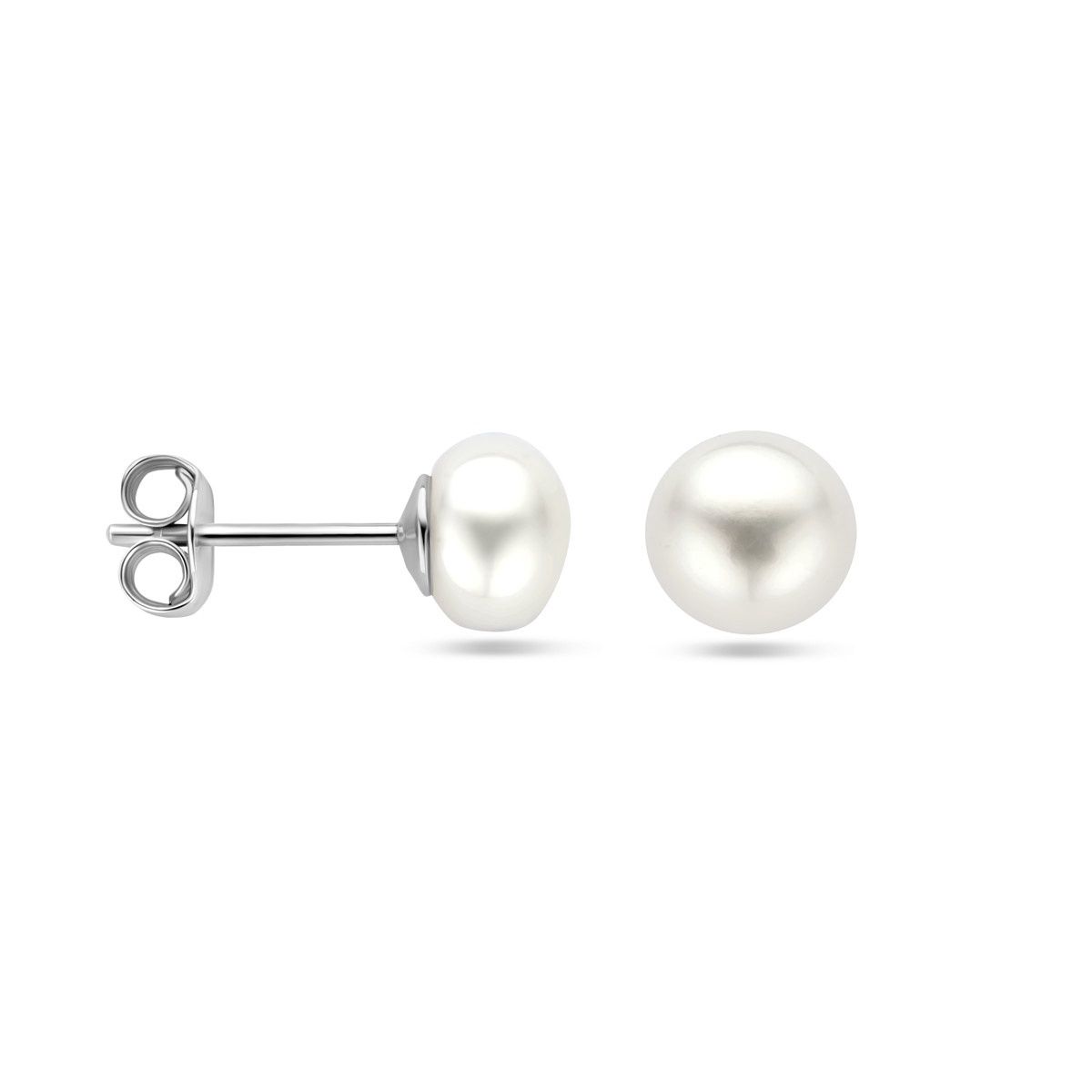 Oorbellen knop witte parel 7mm