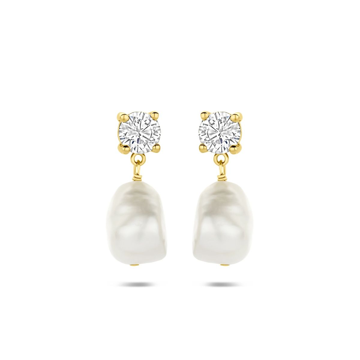 Oorbellen hangers verguld, parel en zirkonia