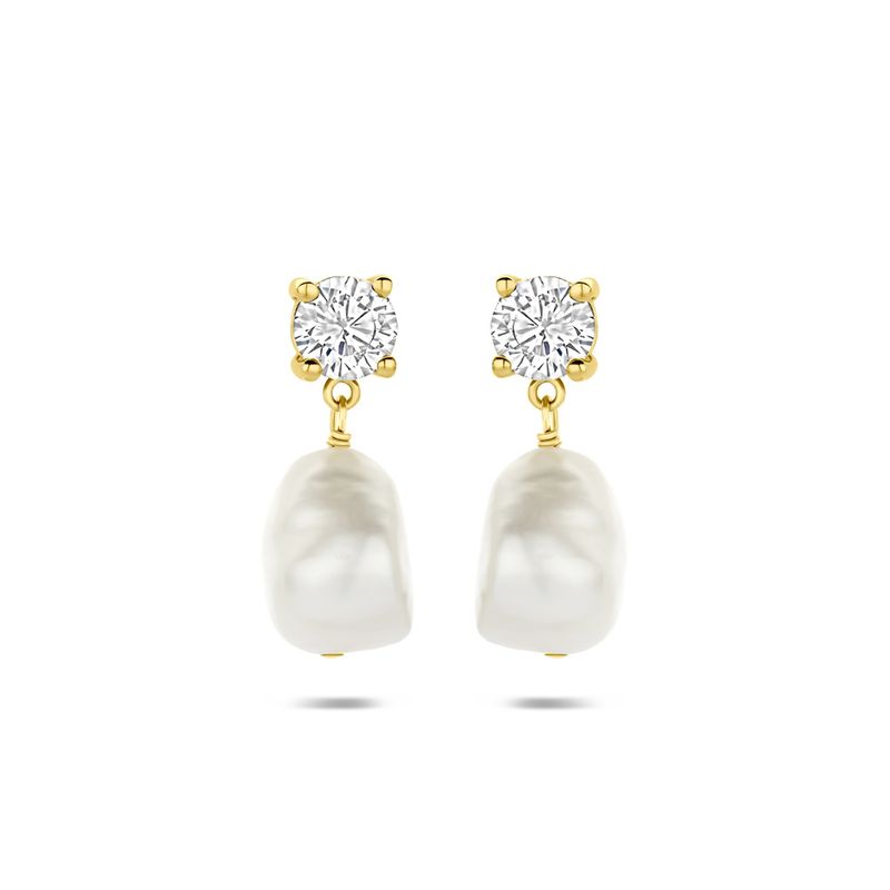 Oorbellen hangers verguld, parel en zirkonia