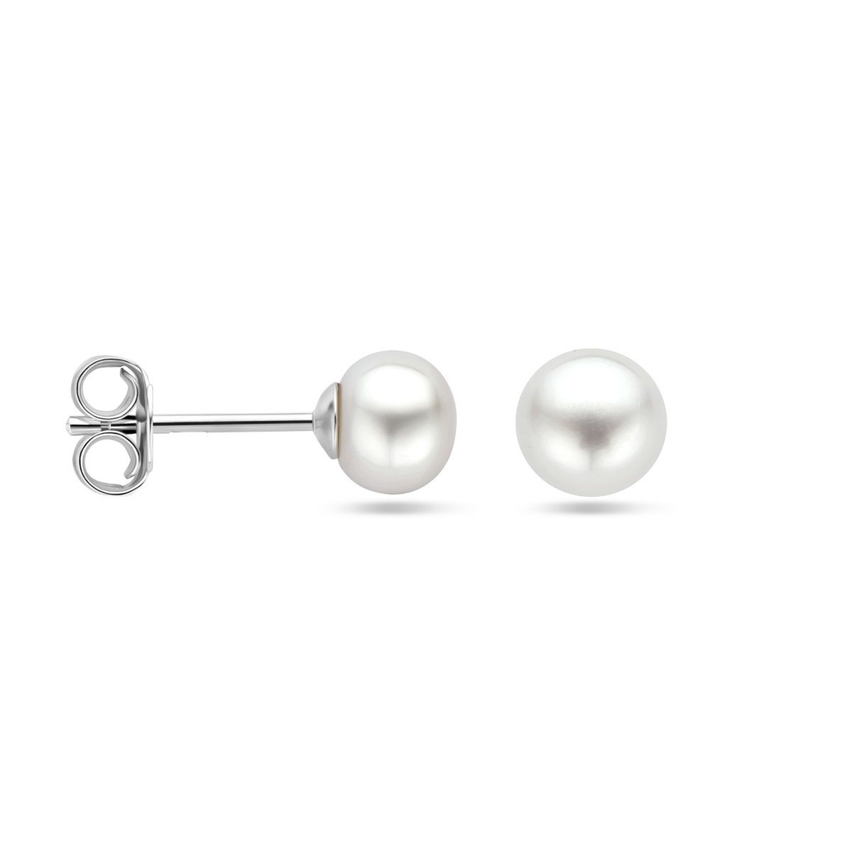 Oorbellen knop witte parel 9mm