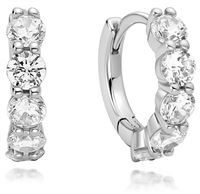 SILVER QUINTET SPARKLE HUGGIE HOOP EARRINGS