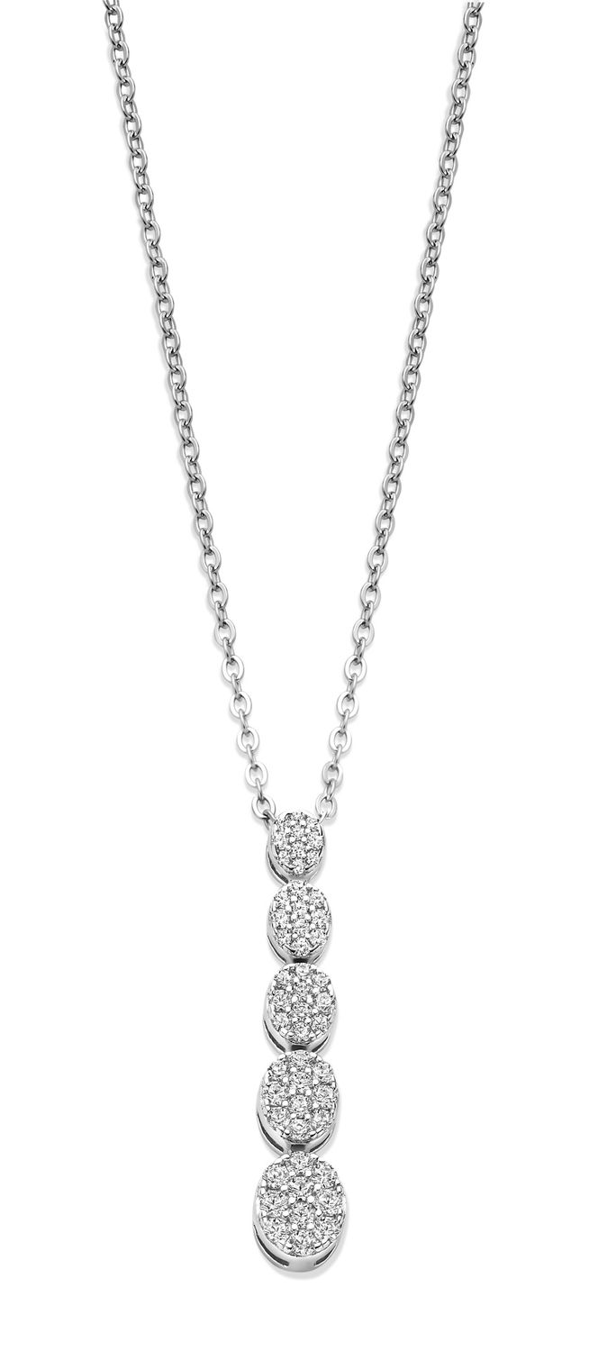 Elegante zilveren halsketting met fonkelende zirkonia hanger.