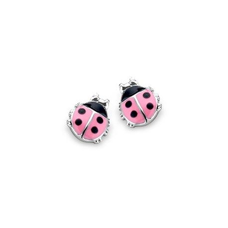 Kinderoorbel roze lieveheersbeestje, zilver