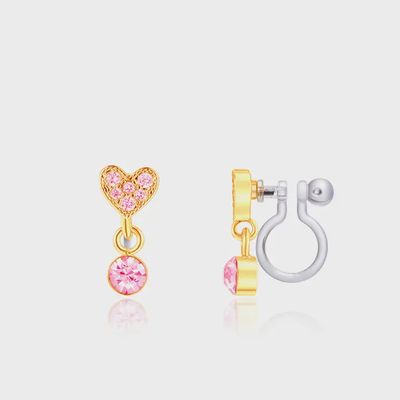 Clip-on oorbellen hartje met roze hangertje