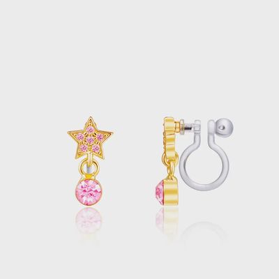 Clip-on oorbellen ster met roze hangertje