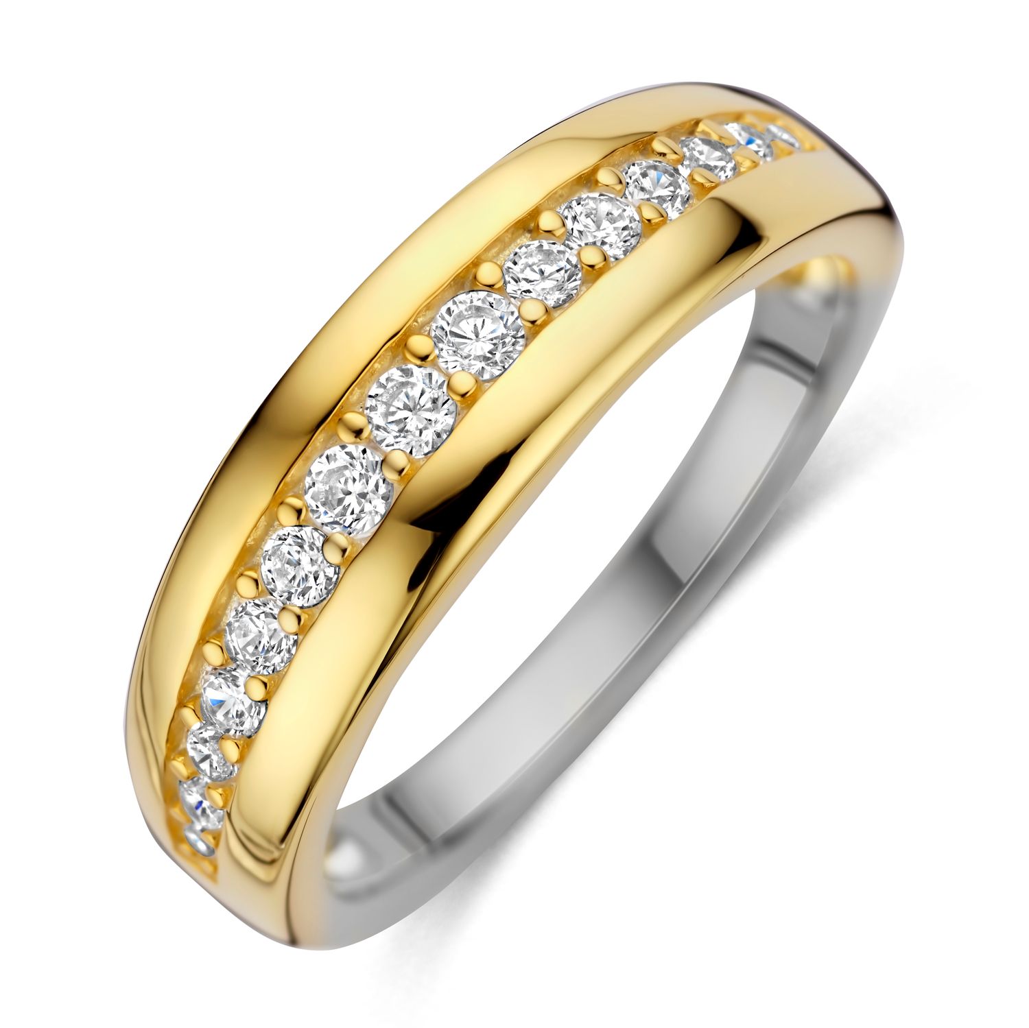 Ring met elegante centrale rij blinkende witte kristallen