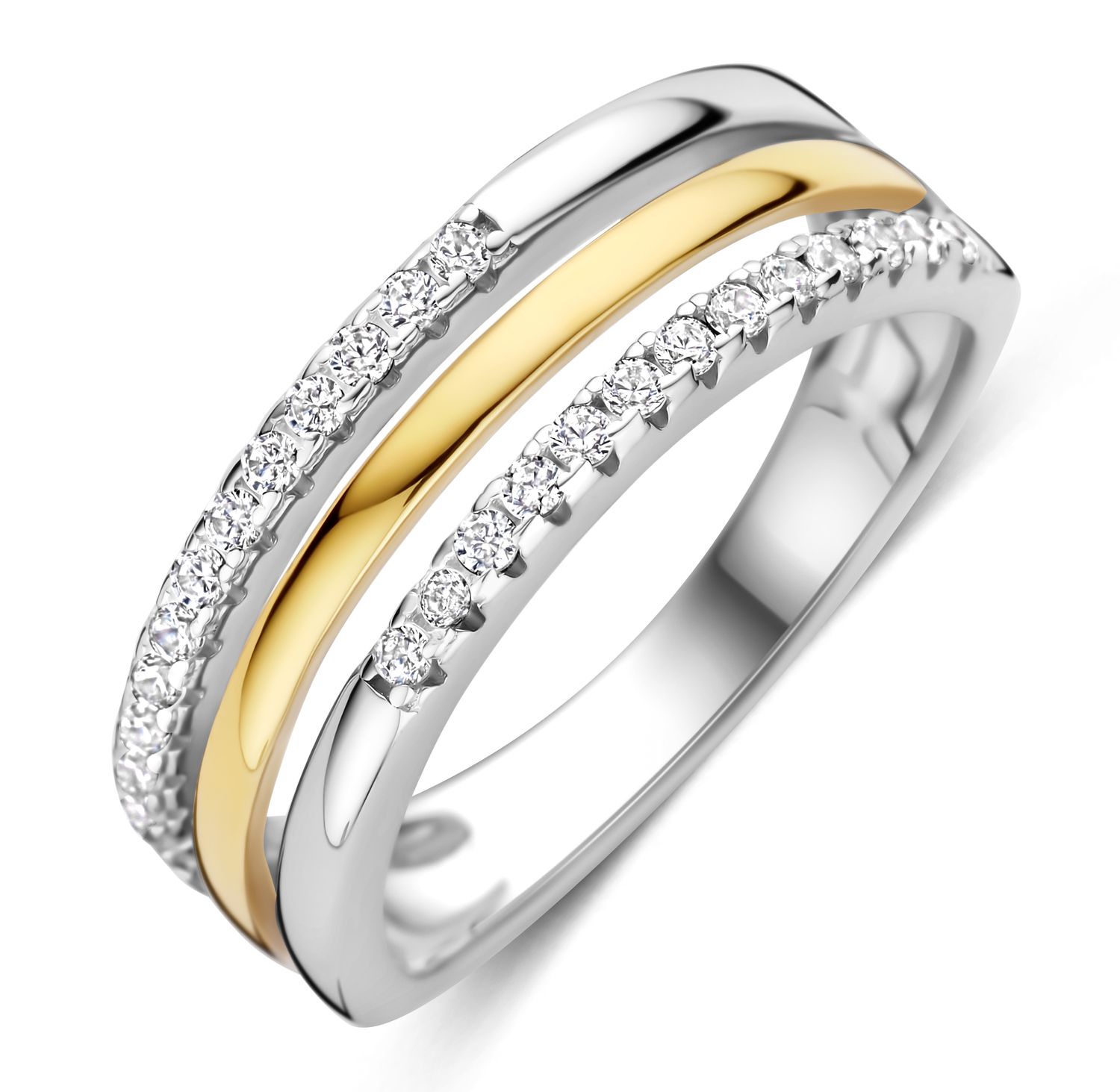 Mooie bredere ring, bi color met blinkende kleine zirkonia's