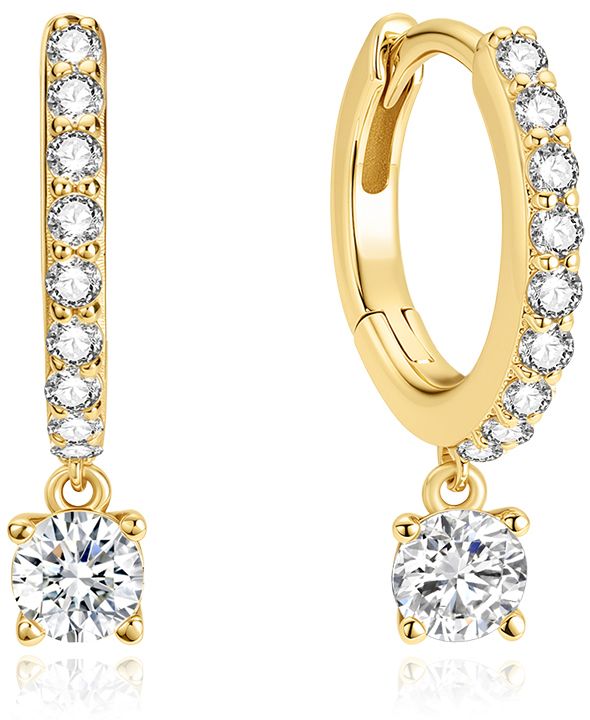 GOLD DANGLING SPARKLE HUGGIE HOOP EARRINGS