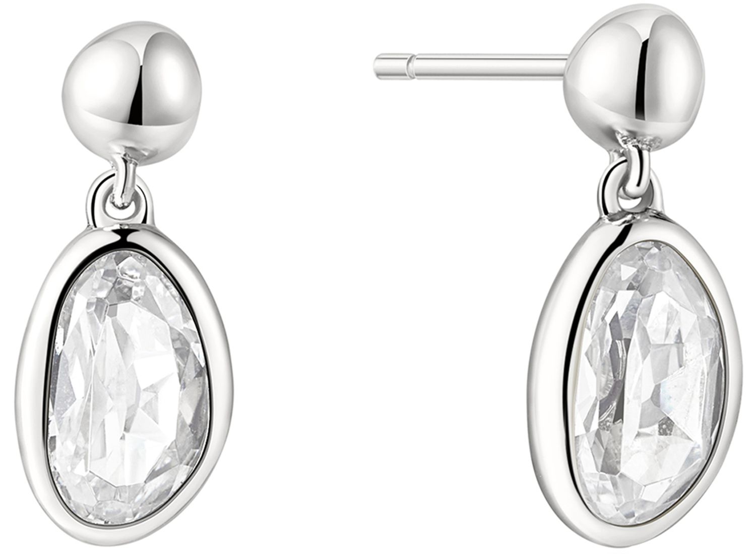 SILVER BEZEL ORGANIC PEBBLE DANGLE STUD EARRINGS