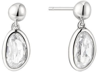 SILVER BEZEL ORGANIC PEBBLE DANGLE STUD EARRINGS
