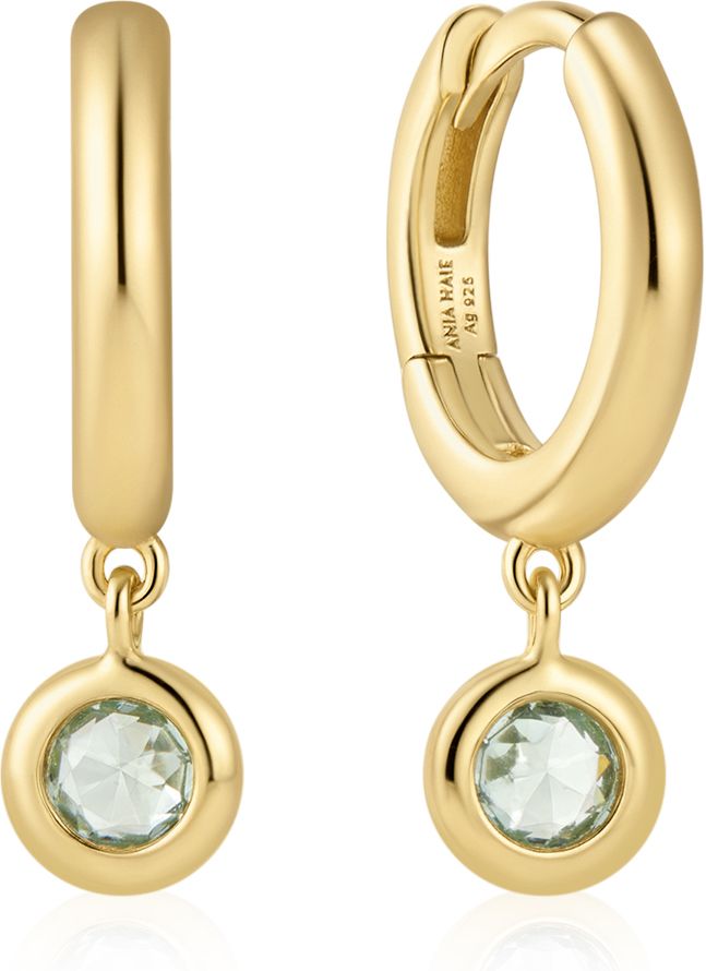 GOLD DANGLING MINT GREEN HUGGIE HOOP EARRINGS