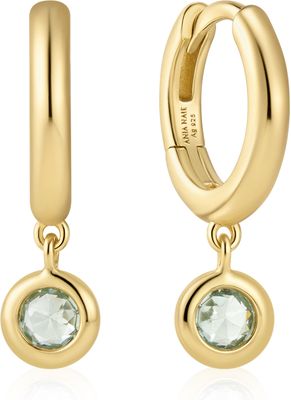 GOLD DANGLING MINT GREEN HUGGIE HOOP EARRINGS