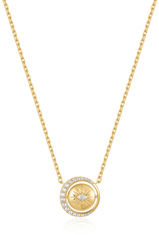 GOLD REVERSIBLE PAVÉ MOON EVIL-EYE NECKLACE