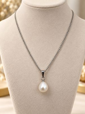 Halsketting met natuurlijke witte zoetwaterparel 8x9mm