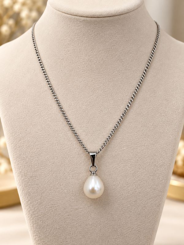 Halsketting met natuurlijke witte zoetwaterparel 8x9mm