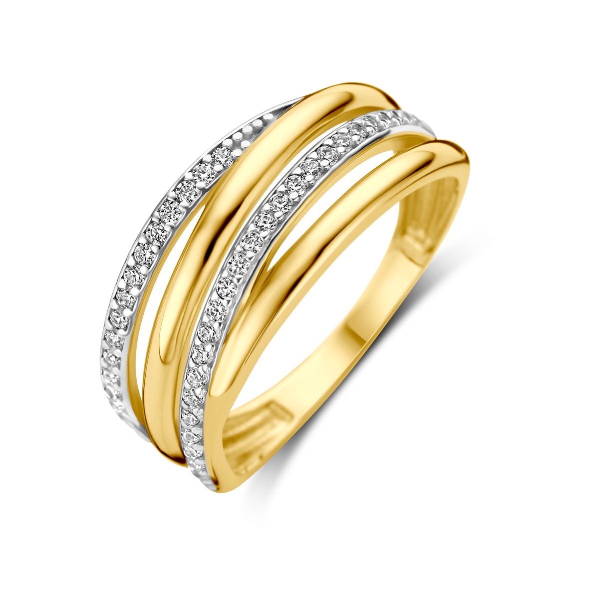 9k speelse golvende ring met zirkonia, Maat: 52