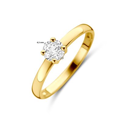 9k Geelkleurig ring uitgevoerd met solitaire zirkonia in klauwzetting