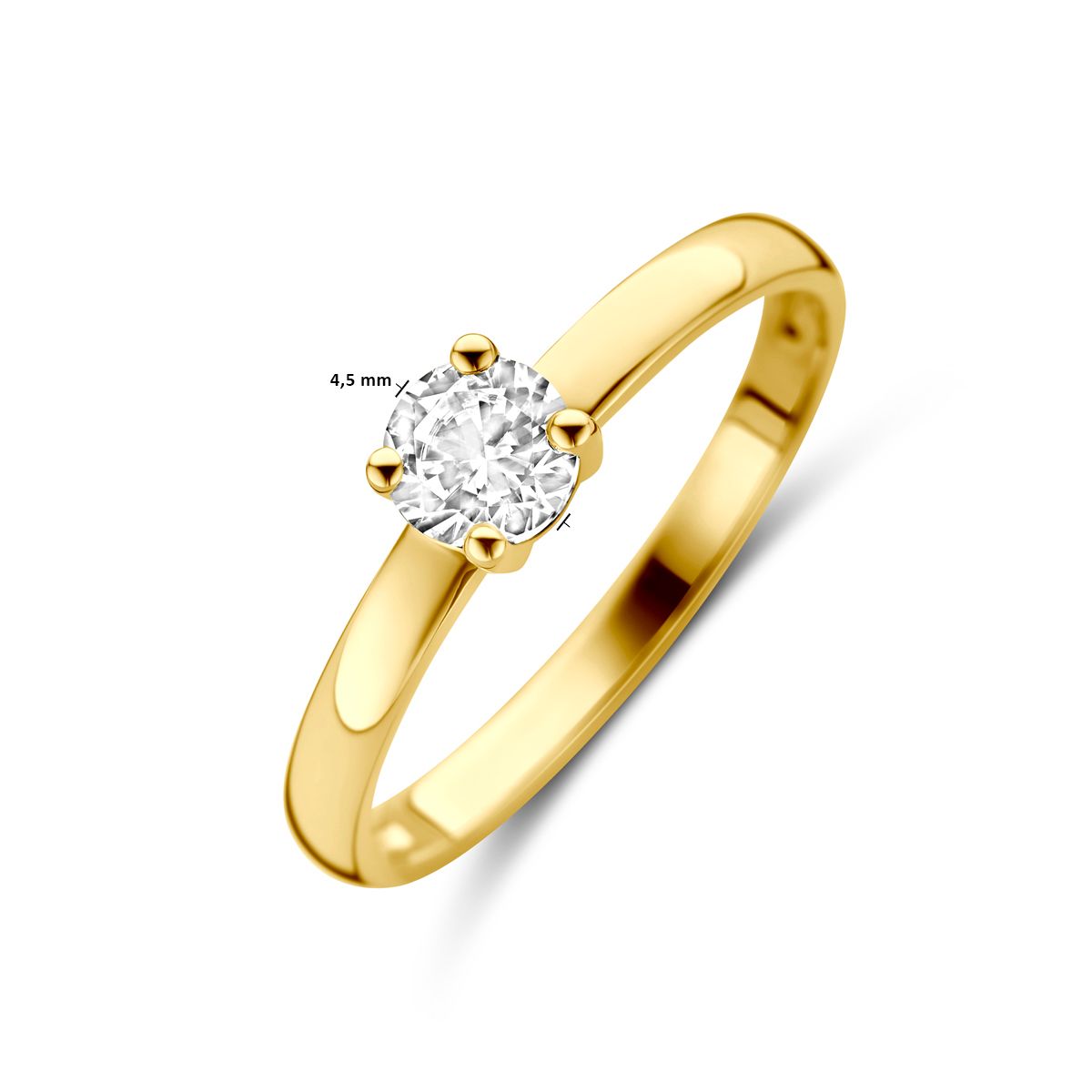 9k Geelkleurig ring uitgevoerd met solitaire zirkonia in klauwzetting, Maat: 52