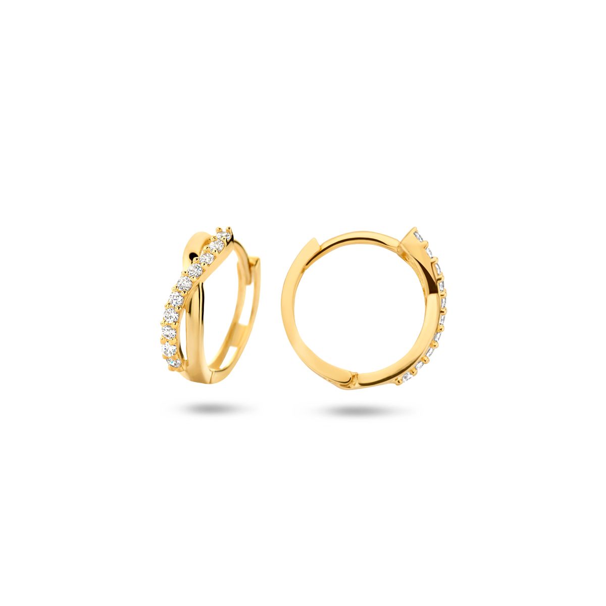 9k klapoorringen met zirkonia, diameter 12,5 mm
