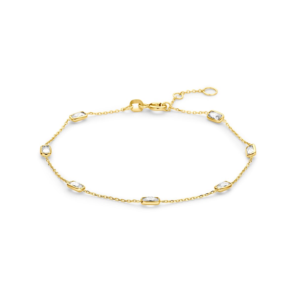 9k armband met meerdere zirkonia steentjes 16,5 - 17,5 - 18,5 cm
