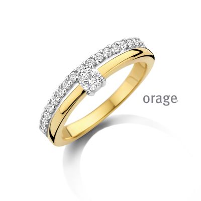 BC146 Ring solitaire dubbele band verguld geel cz (V/39)