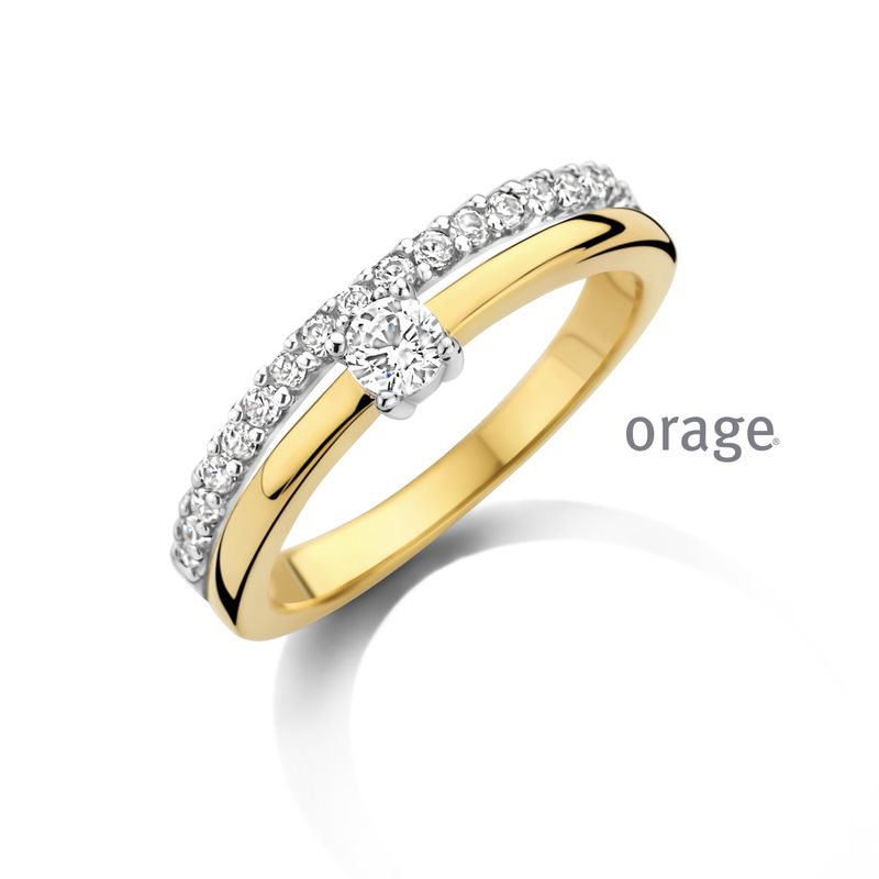 BC146 Ring solitaire dubbele band verguld geel cz (V/39)