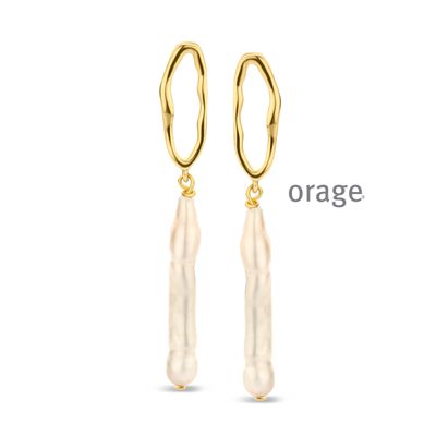 BC149 Oorhangers met lange parel verguld geel cz (V/14)