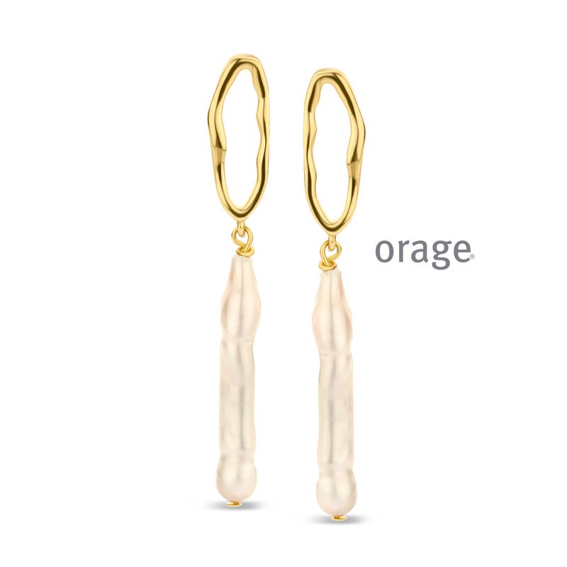 BC149 Oorhangers met lange parel verguld geel cz (V/14)