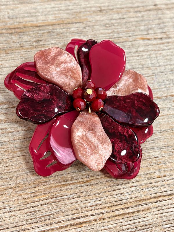Broche mooie bloem met bordeaux tinten