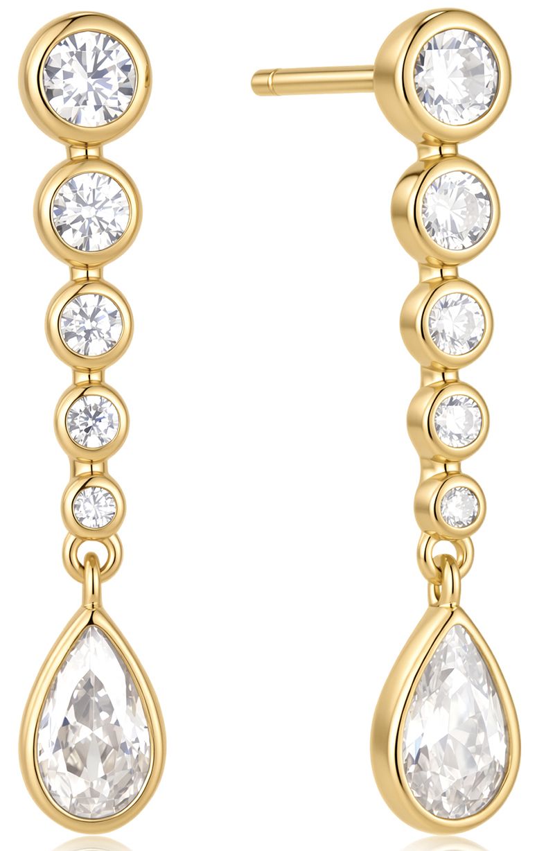 GOLD GRADUATED BEZEL ROUND &amp; TEARDROP DANGLE STUD EARRINGS